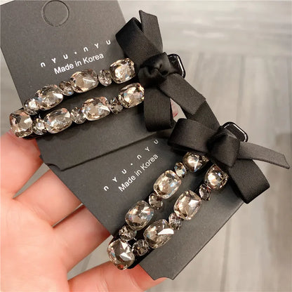 Elegant Satin Ribbon Butterfly Knot Duckbill Hair Clip Diamond Studded Hairpin Women's Fashion Side Hair Accessory Hair Claw