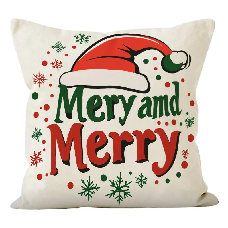 Christmas Linen Pillowcase Santa Claus Print Living Room Sofa Cushion Cover Festival Pillowcase Home Decorative Accessories