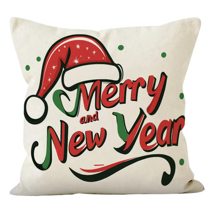 Christmas Linen Pillowcase Santa Claus Print Living Room Sofa Cushion Cover Festival Pillowcase Home Decorative Accessories