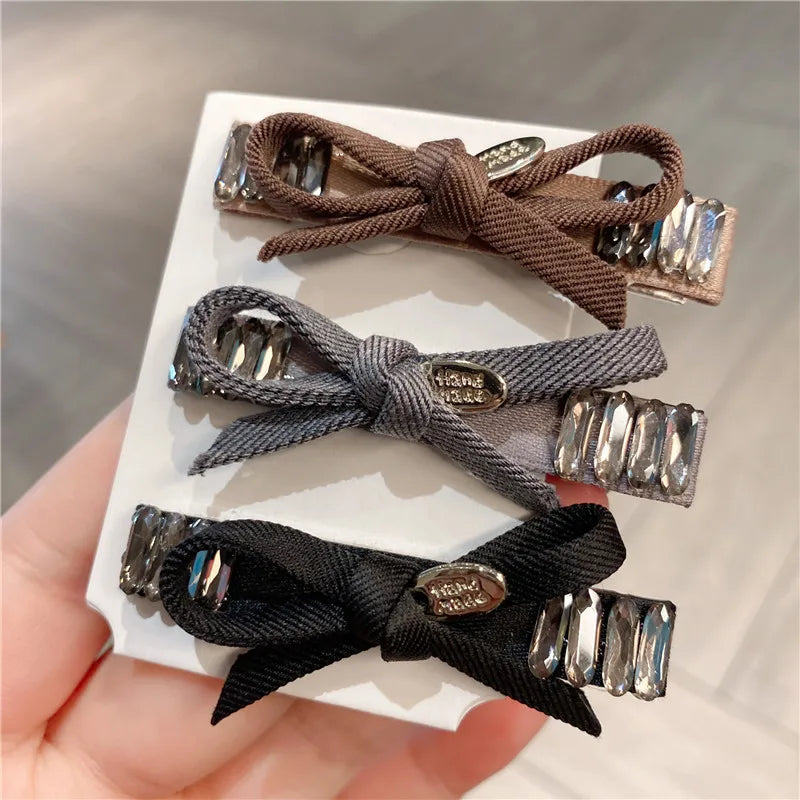 Elegant Retro Plaid Butterfly Knot Hair Clip Women's Diamond Rhinestone Side Bangs Hair Clamp Casual Style Hair Accessories