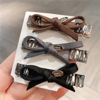 Elegant Retro Plaid Butterfly Knot Hair Clip Women's Diamond Rhinestone Side Bangs Hair Clamp Casual Style Hair Accessories