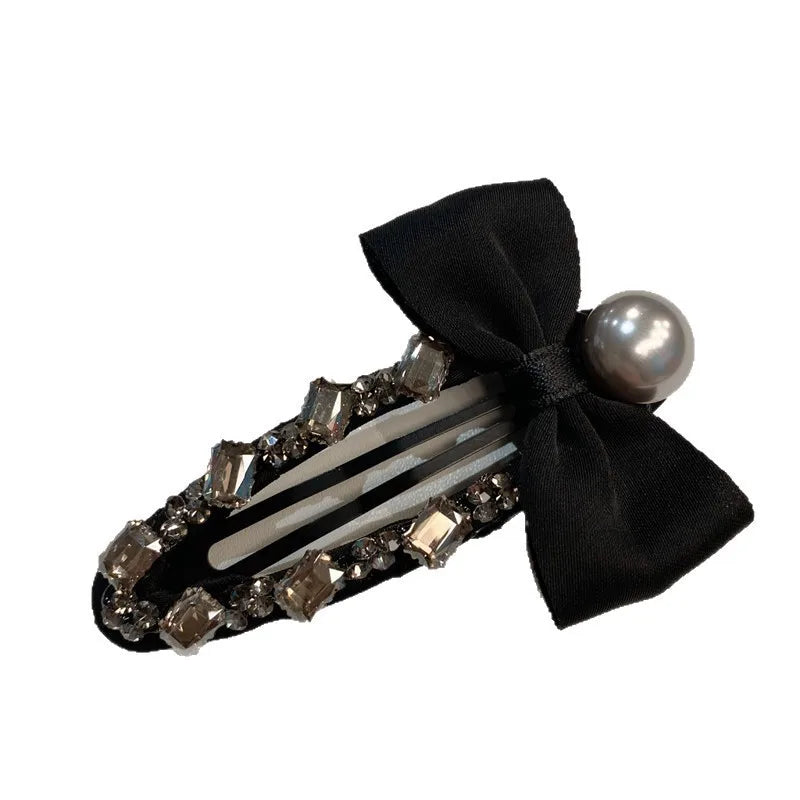 Elegant Sweet Fabric Butterfly Knot Hair Clip Crystal Embellished Side Ponytail Holder Luxury Style Women's Hair Accessories