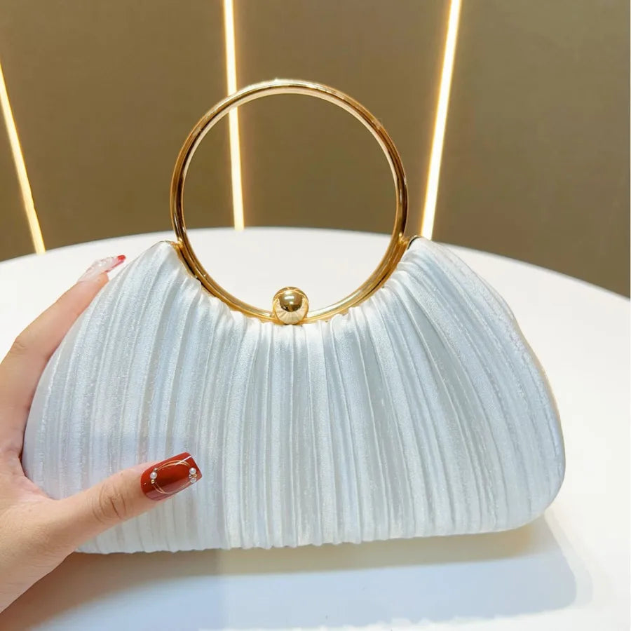 New Women's Handbag Pleated Evening Bag Party Dress Ball Gown Ring KTV Princess Socialite Bag Shell Shape Polyester Material