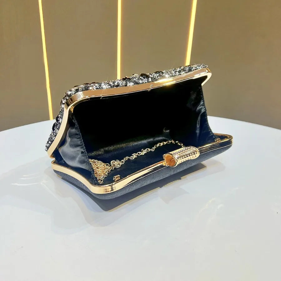 New Elegant Diamond Embedded Evening Bag Women's Handbag Single Shoulder Crossbody Bag Flag Dress Clutch Chain Handbag