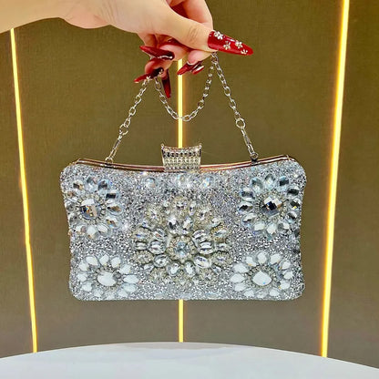 New Elegant Diamond Embedded Evening Bag Women's Handbag Single Shoulder Crossbody Bag Flag Dress Clutch Chain Handbag