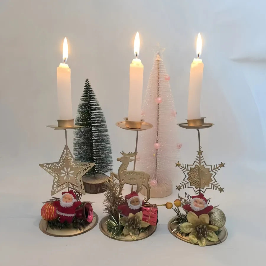 Christmas Decorative Iron Art Candle Holder Deer Star Snowflake Tabletop Background Decoration New Arrival Holiday Accessories