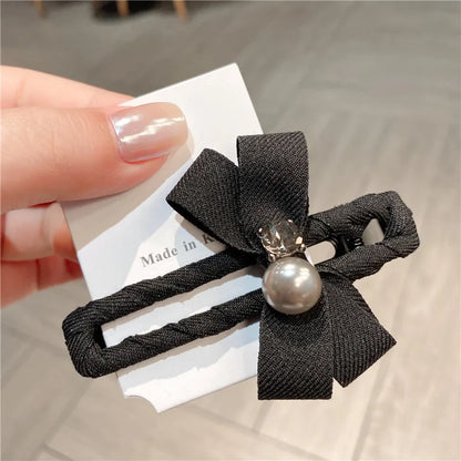Pearl Butterfly Knot Fabric Duckbill Clip Women's Hair Accessories Sweet Side Hairpins Casual Style Mixed Material Hairgrips