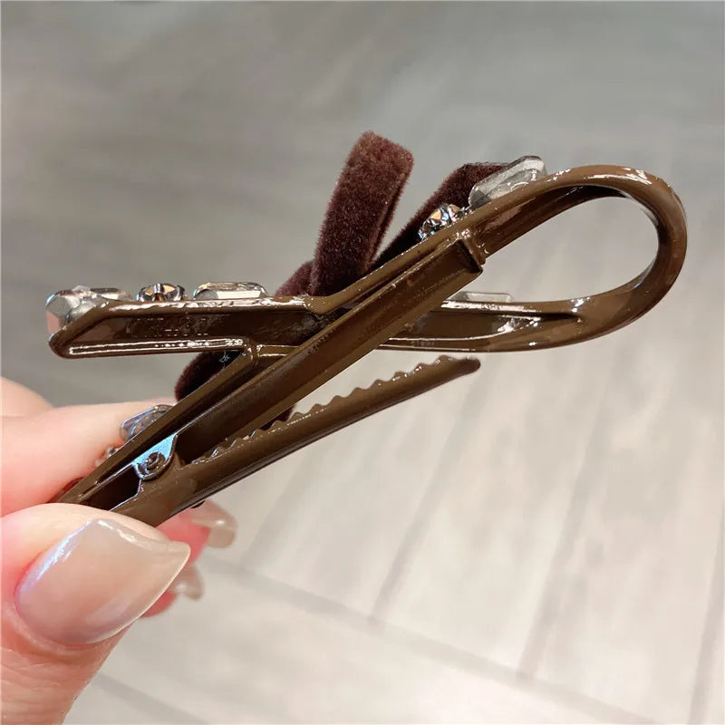 Butterfly Knot Brown Flocked Hair Clip Side Ponytail Holder Women's Duckbill Hair Accessories Casual Style Hair Decorations