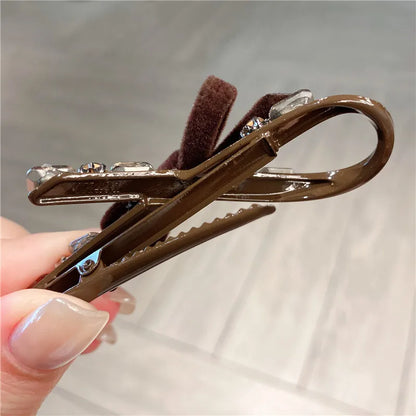 Butterfly Knot Brown Flocked Hair Clip Side Ponytail Holder Women's Duckbill Hair Accessories Casual Style Hair Decorations