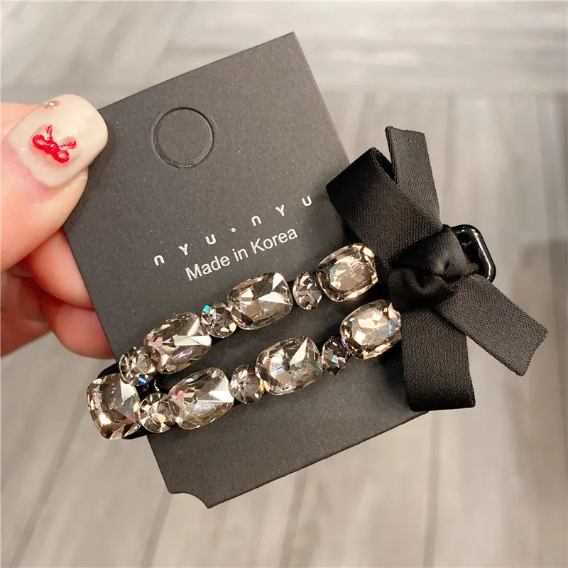 Elegant Satin Ribbon Butterfly Knot Duckbill Hair Clip Diamond Studded Hairpin Women's Fashion Side Hair Accessory Hair Claw