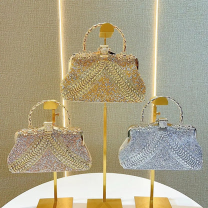 New Diamond Embedded Handbag Evening Dress Bag Ball Elegance Lady Clutch Crossbody PVC Pillow Shape Fashion Shoulder Strap