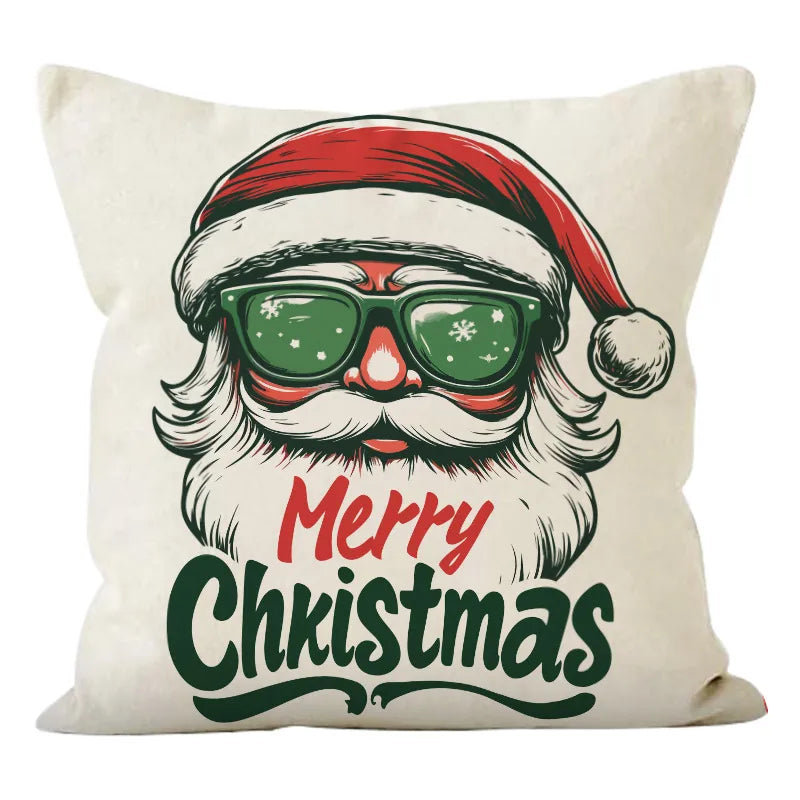 Christmas Linen Pillowcase Santa Claus Print Living Room Sofa Cushion Cover Festival Pillowcase Home Decorative Accessories