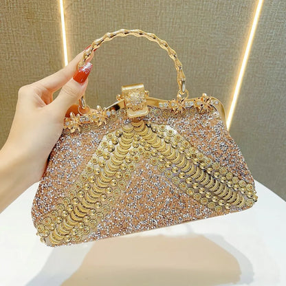 New Diamond Embedded Handbag Evening Dress Bag Ball Elegance Lady Clutch Crossbody PVC Pillow Shape Fashion Shoulder Strap