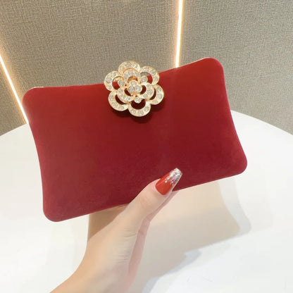 Velvet Diamond Embedded Women's Crossbody Shoulder Bag Evening Party Wedding Dress Handbag Pillow Shape Fashion Print
