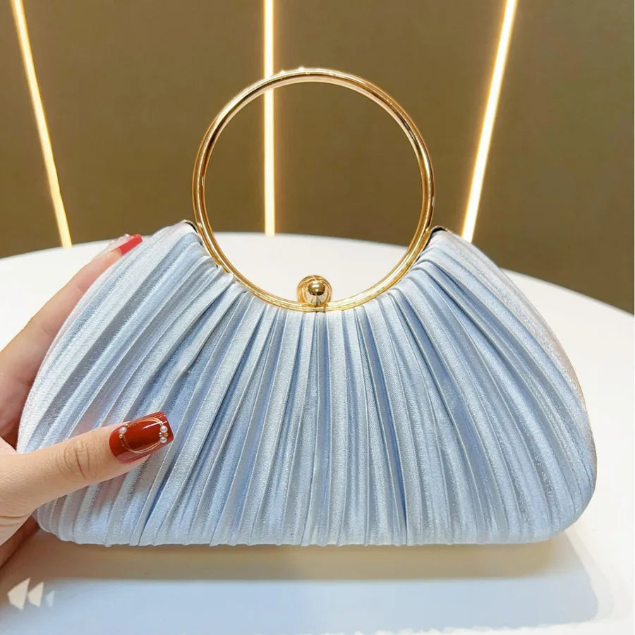 New Women's Handbag Pleated Evening Bag Party Dress Ball Gown Ring KTV Princess Socialite Bag Shell Shape Polyester Material