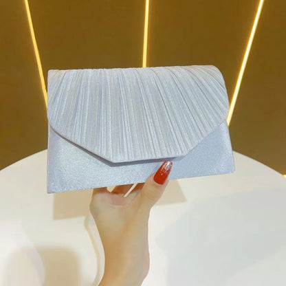 New Fashionable Evening Clutch Bag For Women Wedding Dinner Shoulder Bag Polyester Square Bag With Pleated Design