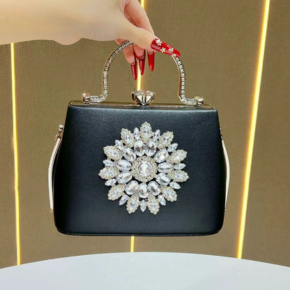 Fashionable Women's Handbag Evening Dress Bag Wedding Maids Shoulder Crossbody Diamond Embellished Bucket Shape PU Bag