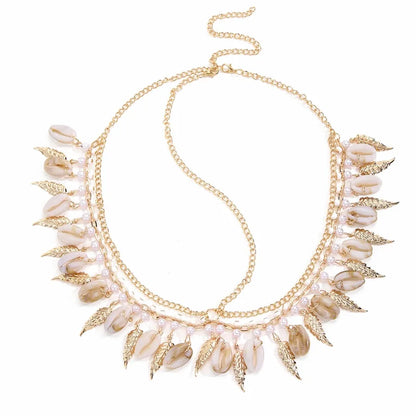 Handmade Fashion Pearl Leaf Shell Tassel Women's Headwear Alloy Leaf Pattern European Style Hair Accessories Popular New Model