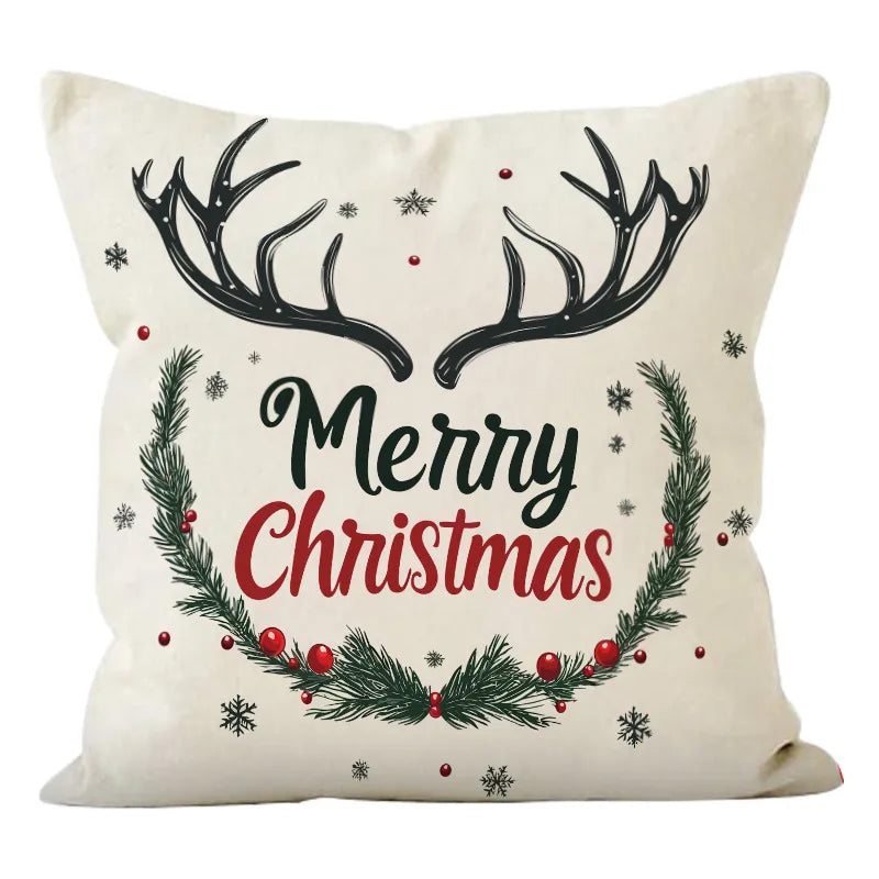 Christmas Linen Pillowcase Santa Claus Print Living Room Sofa Cushion Cover Festival Pillowcase Home Decorative Accessories
