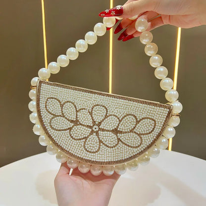 Elegant Evening Bag Women's Handbag Beaded Crystal Clutch French Style Dress Handheld Crossbody Ball Gown Satchel Oval Shape