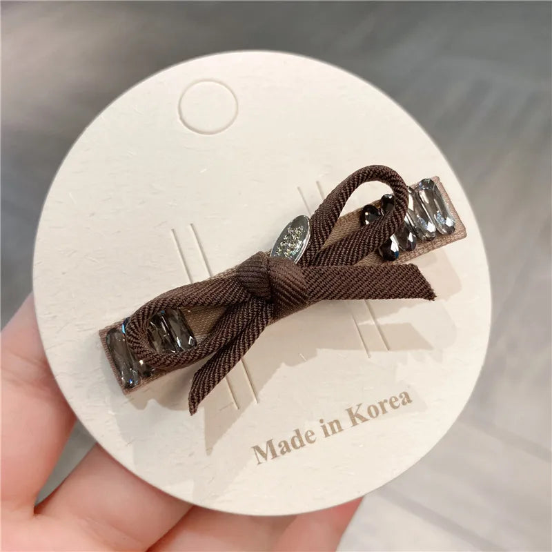 Elegant Retro Plaid Butterfly Knot Hair Clip Women's Diamond Rhinestone Side Bangs Hair Clamp Casual Style Hair Accessories