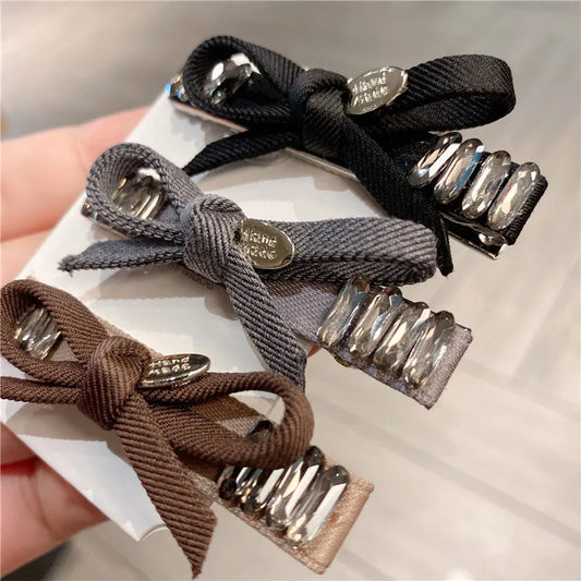 Elegant Retro Plaid Butterfly Knot Hair Clip Women's Diamond Rhinestone Side Bangs Hair Clamp Casual Style Hair Accessories
