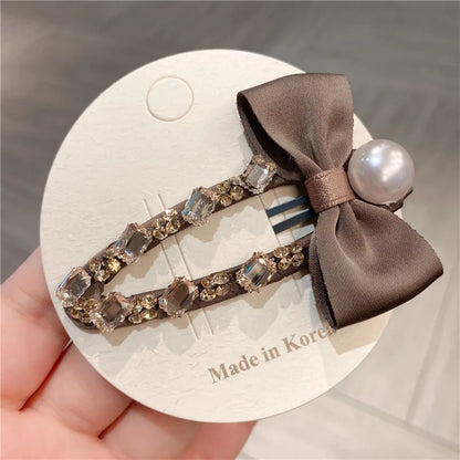 Elegant Sweet Fabric Butterfly Knot Hair Clip Crystal Embellished Side Ponytail Holder Luxury Style Women's Hair Accessories
