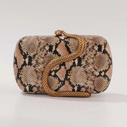 Summer Fashion Snake Skin PU Handbag Shoulder Crossbody Bag Evening Bag Oval Shape Chain Element Ladies Handbag