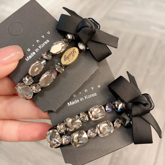 Elegant Satin Ribbon Butterfly Knot Duckbill Hair Clip Diamond Studded Hairpin Women's Fashion Side Hair Accessory Hair Claw
