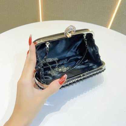 New Large Capacity Diamond Embedded Clutch Bag Fashionable Pearl Evening Bag For Parties And Dinners Ladies Handbag
