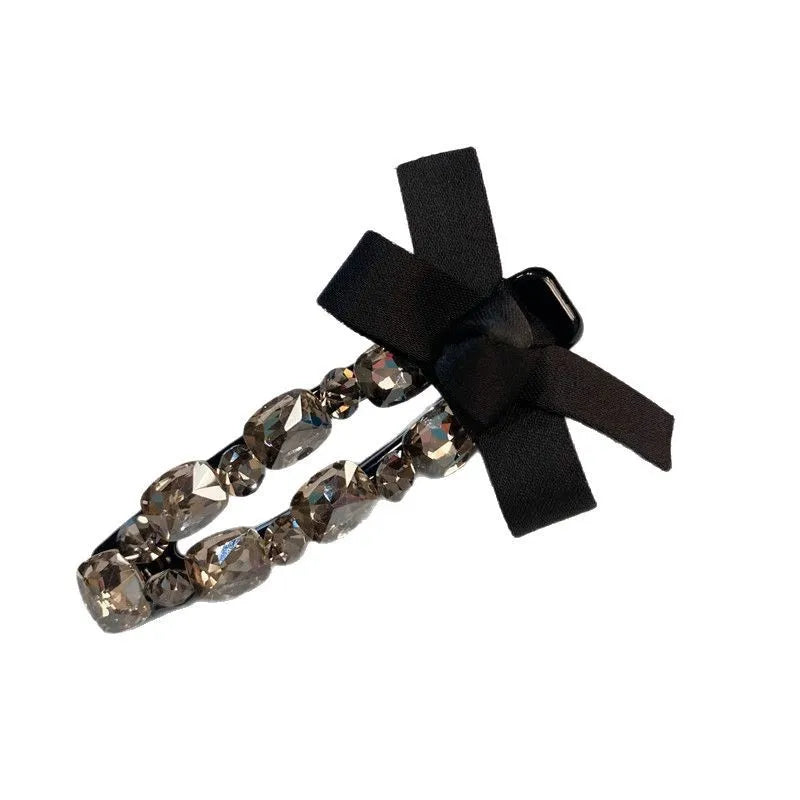 Elegant Satin Ribbon Butterfly Knot Duckbill Hair Clip Diamond Studded Hairpin Women's Fashion Side Hair Accessory Hair Claw