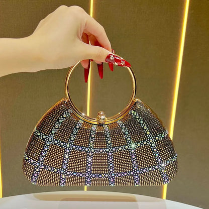 Elegant Diamond Embedded Crossbody Shoulder Bag New Fashion High Value Women's Handbag Shell Shape Polyester Evening Bag