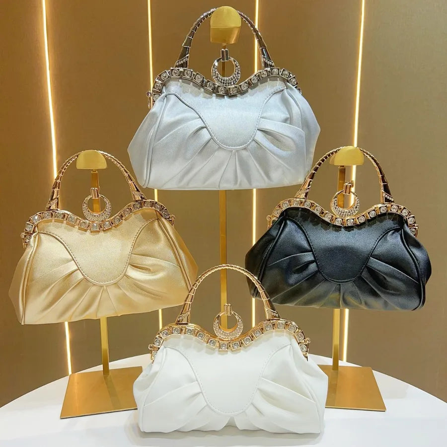 New Retro Folded Handbag Large Capacity Single Shoulder Bag Evening Bag Simple Ladies Crossbody Bag Dumpling Shape Pu Bag