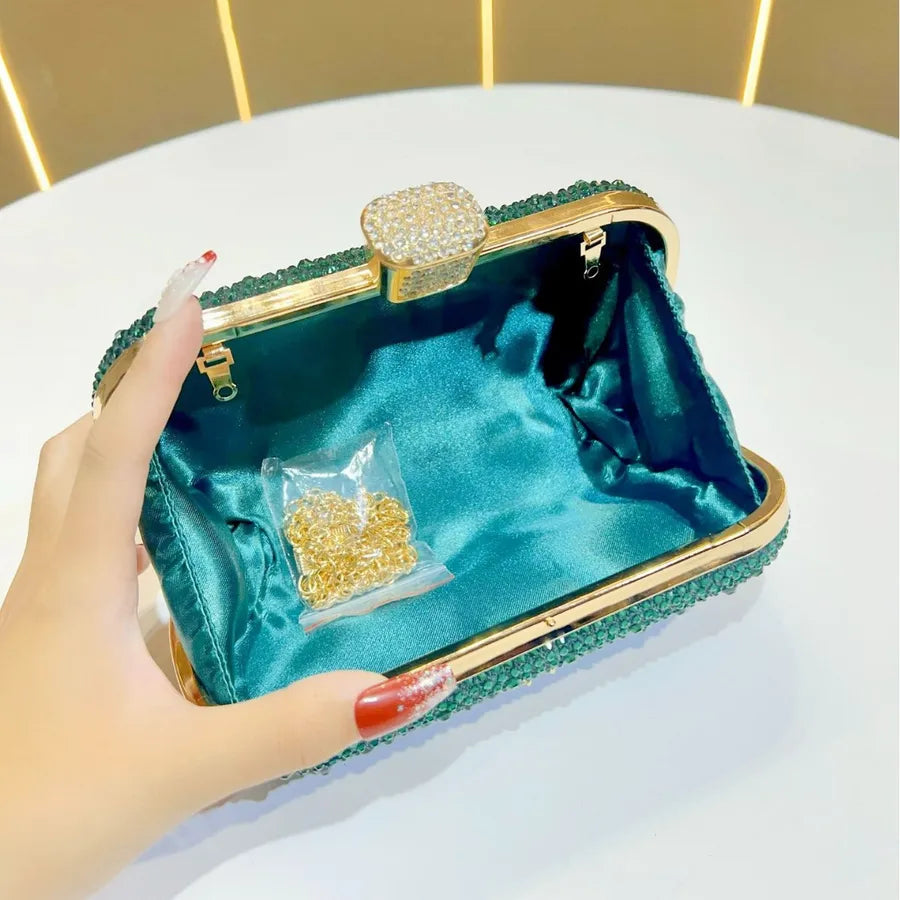 Elegant Diamond Embedded Evening Bag For Women Luxury Clutch Chain Handbag Square Polyester Full Of Sparkle Small Handbag