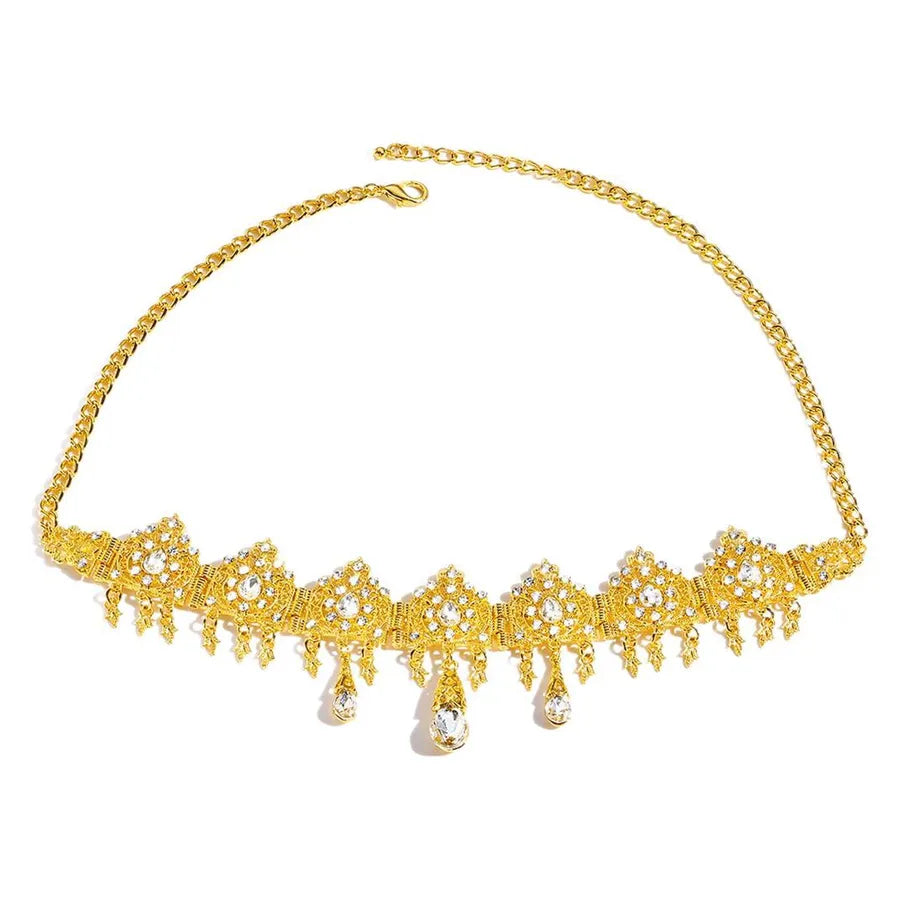 Gold Plated Crystal Embedded Waterdrop Shaped Hairband Arabic Wedding Headwear Women's Original Design Crown Hair Accessory