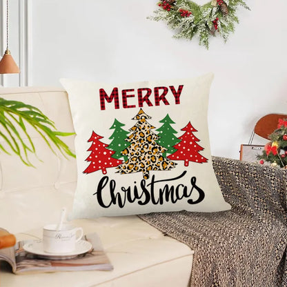 New Christmas Plaid Linen Pillowcase Snowflake Letter Print Home Sofa Cushion Cover Festive Letter Pattern Christmas Decor