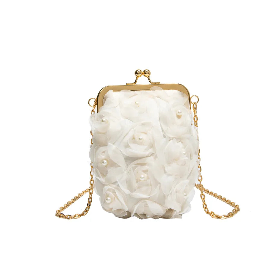 Sweet Floral Embellished Clutch Shoulder Bag For Women Fashionable Mini Square Bag Trendy Buckle Closure Fresh Style Handbag