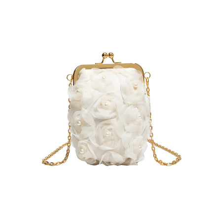 Sweet Floral Embellished Clutch Shoulder Bag For Women Fashionable Mini Square Bag Trendy Buckle Closure Fresh Style Handbag