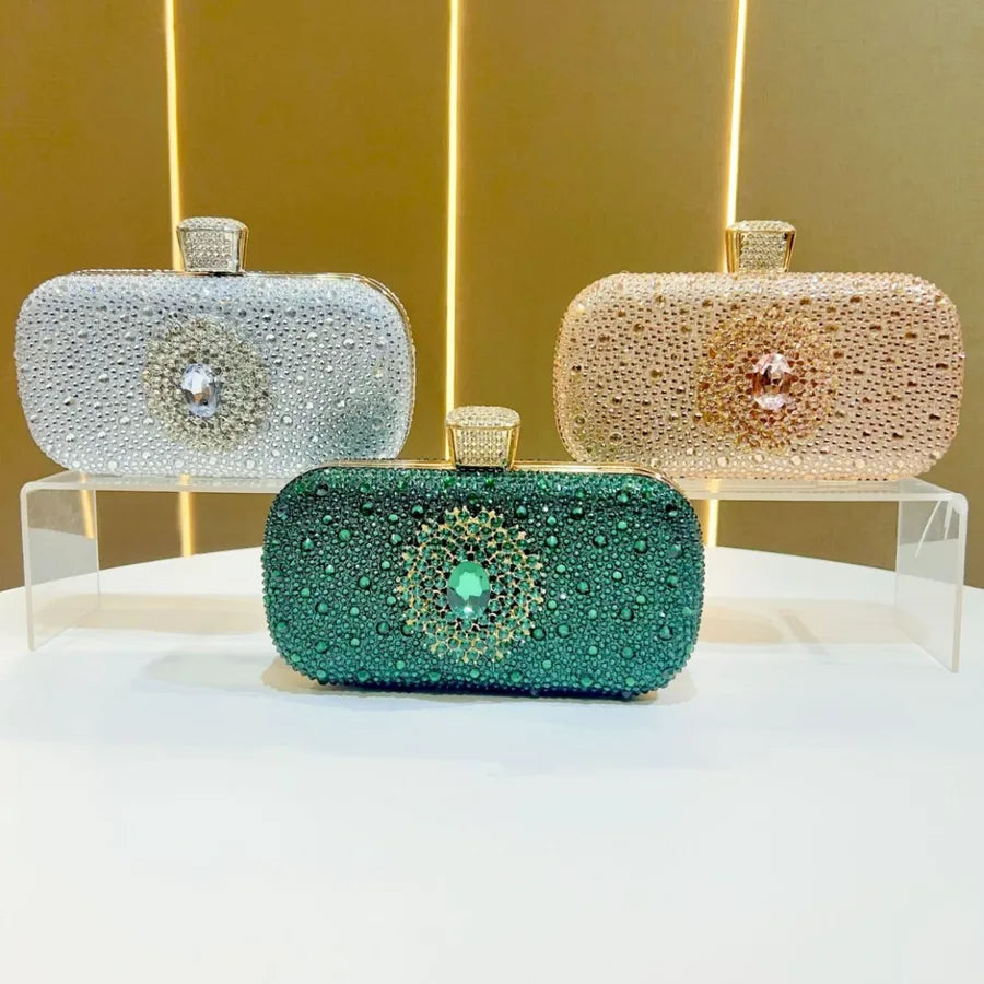 Elegant Diamond Embedded Evening Bag For Women Luxury Clutch Chain Handbag Square Polyester Full Of Sparkle Small Handbag