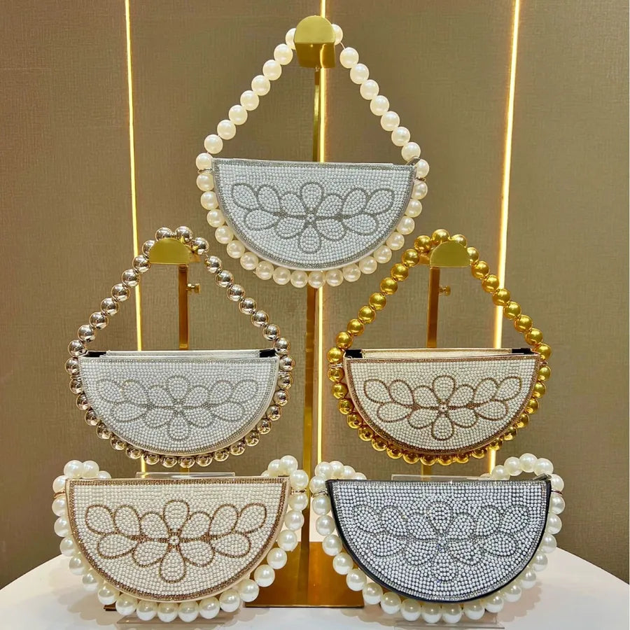 Elegant Evening Bag Women's Handbag Beaded Crystal Clutch French Style Dress Handheld Crossbody Ball Gown Satchel Oval Shape