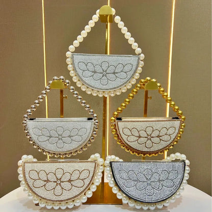 Elegant Evening Bag Women's Handbag Beaded Crystal Clutch French Style Dress Handheld Crossbody Ball Gown Satchel Oval Shape