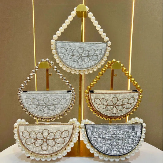 Elegant Evening Bag Women's Handbag Beaded Crystal Clutch French Style Dress Handheld Crossbody Ball Gown Satchel Oval Shape