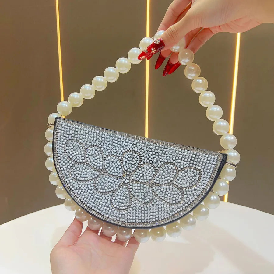 Elegant Evening Bag Women's Handbag Beaded Crystal Clutch French Style Dress Handheld Crossbody Ball Gown Satchel Oval Shape