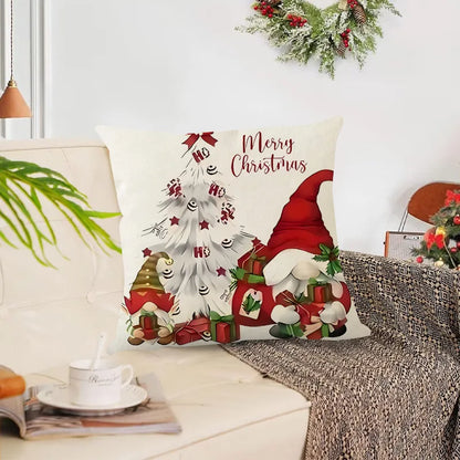 Christmas Dwarf Linen Pillowcase New Christmas Tree Letter Print Bedroom Bedside Cushion Cover Festive Snowflake Pattern