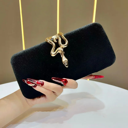 Fashionable Velvet Clutch Bag With Snake Lock For Dinner Party Versatile Crossbody Bag Elegant Evening Handbag Women's Purse