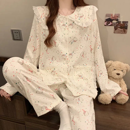 Cloud Cotton Long Sleeve Sleepwear Women's Spring Autumn Style Cute Doll Collar Home Clothes Breathable Casual Sleepwear