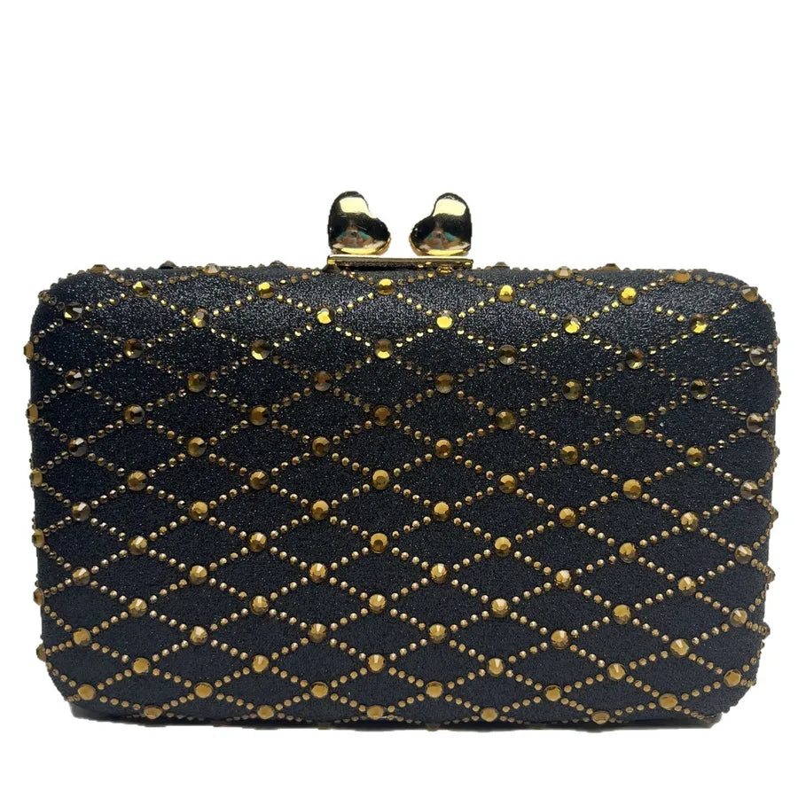 Fashionable Full Diamond Handbag Shoulder Dinner Bag For Women Square Polyester Bag With Chain Elegant Lady Clutch Purse