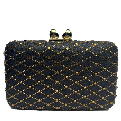 Fashionable Full Diamond Handbag Shoulder Dinner Bag For Women Square Polyester Bag With Chain Elegant Lady Clutch Purse