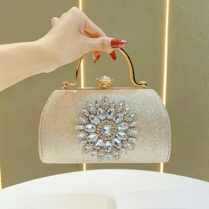 New European Style Water Diamond Embedded Women's Sunflower Evening Bag Shoulder Crossbody Bag For Women Square PVC Handbag