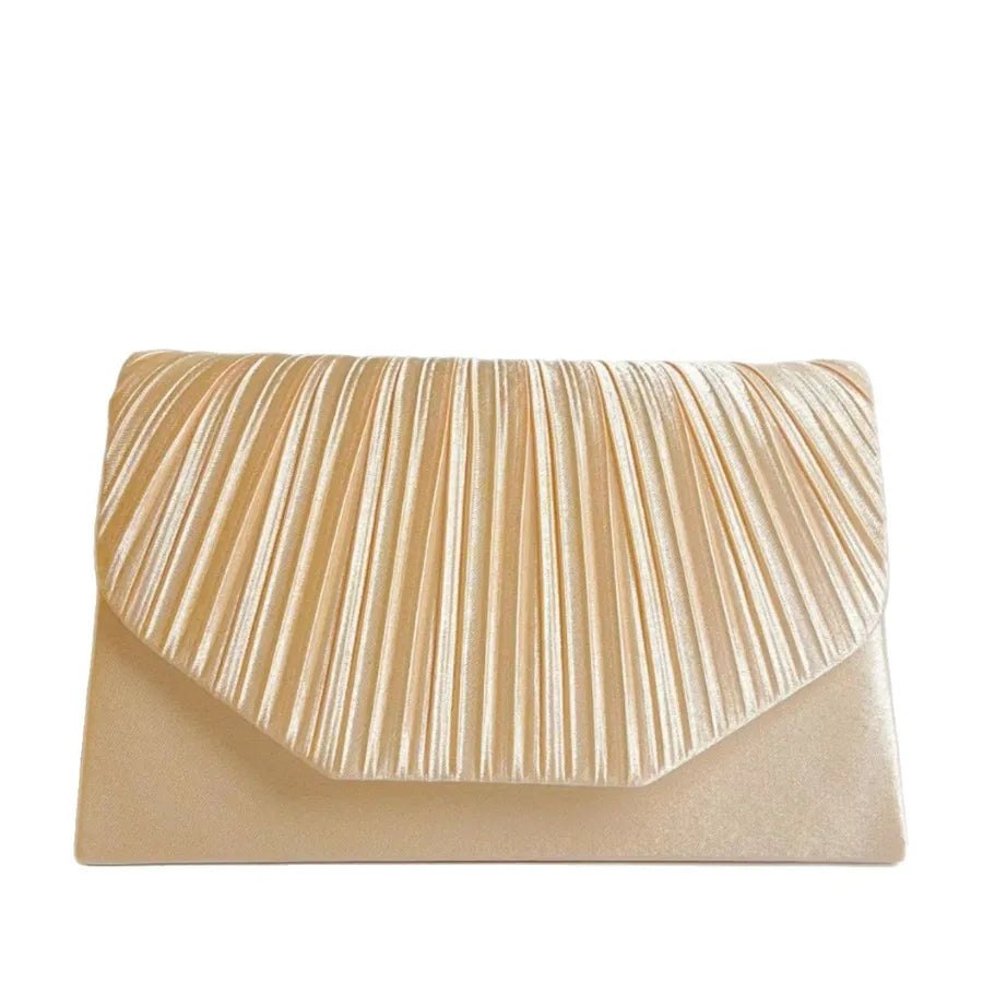 New Fashionable Evening Clutch Bag For Women Wedding Dinner Shoulder Bag Polyester Square Bag With Pleated Design